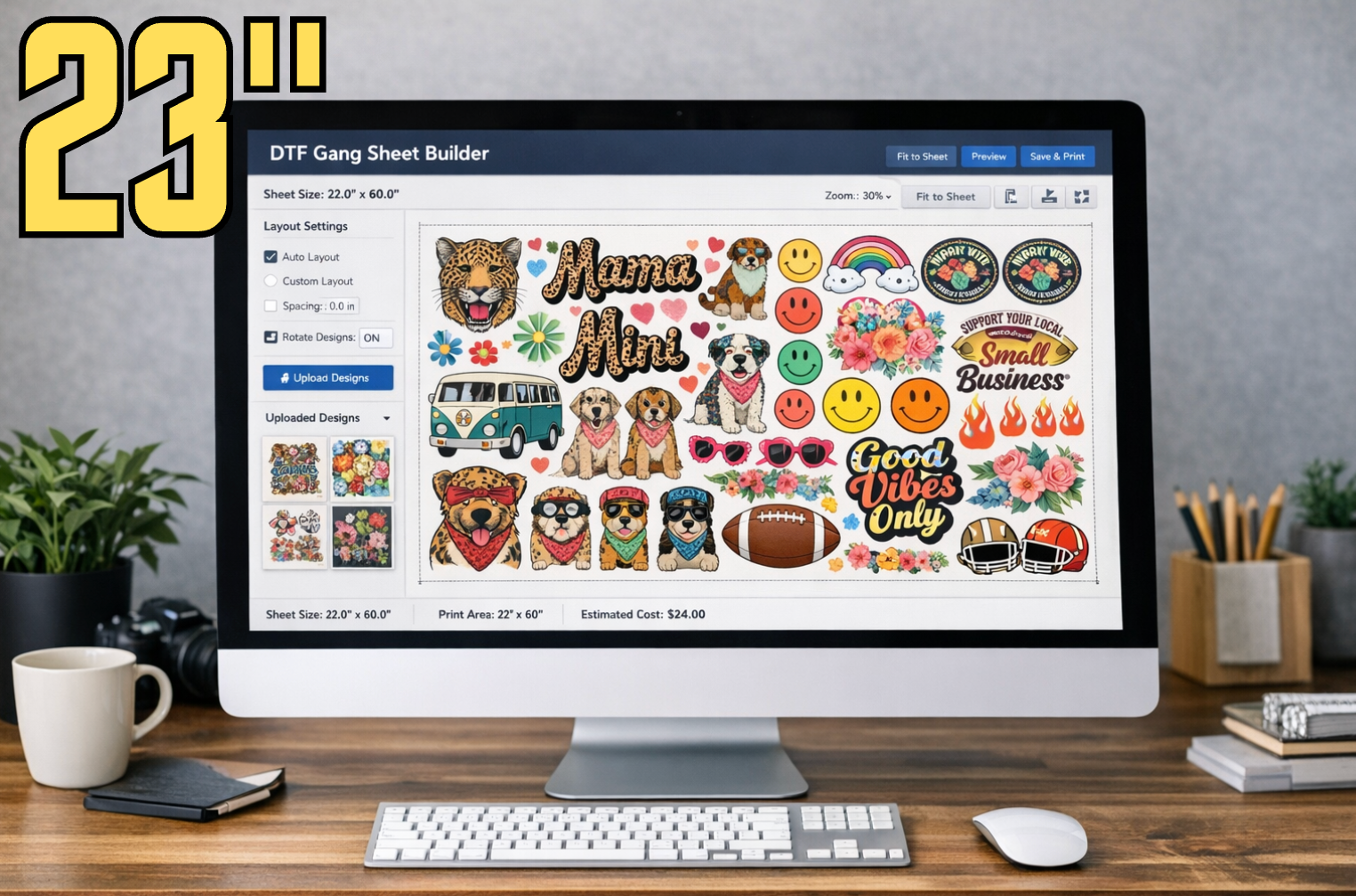 23 inch custom DTF gang sheets for large format apparel printing